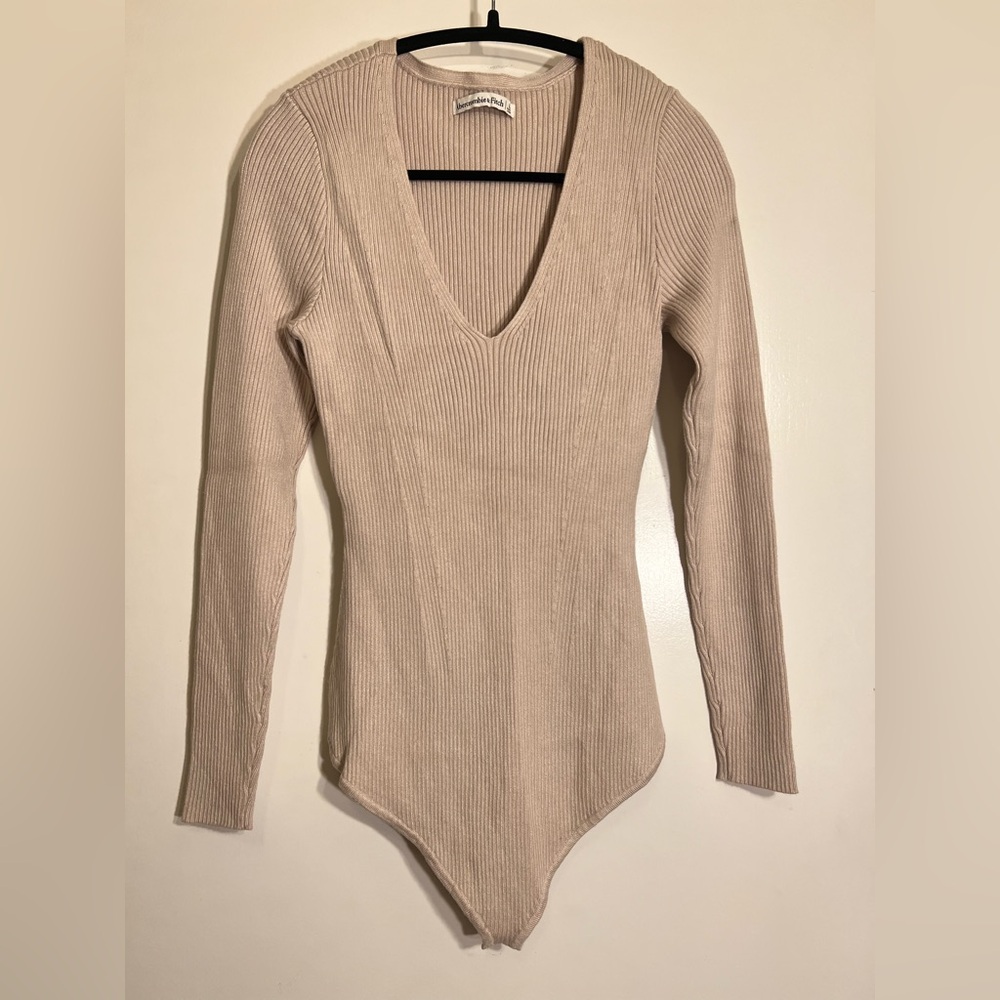 Abercrombie  & Fitch Tan Ribbed Long Sleeve Sweater Top Bodysuit